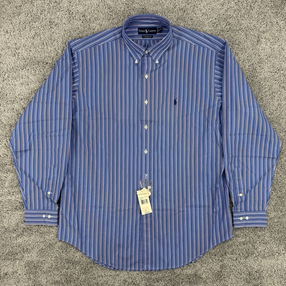 VTG 90s Ralph Lauren Shirt Men L NWT Striped Long Sleeve Button Down Classic Fit